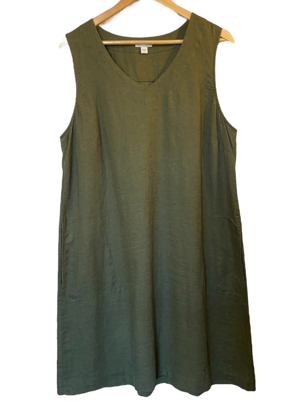 J. JILL Olive Green Linen Sleeveless V-Neck Shift Dress - Size Large